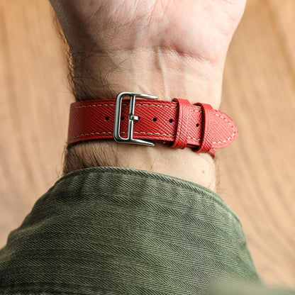 Bracelet de montre en cuir saffiano rouge Brixham pour un style élégant et sophistiqué