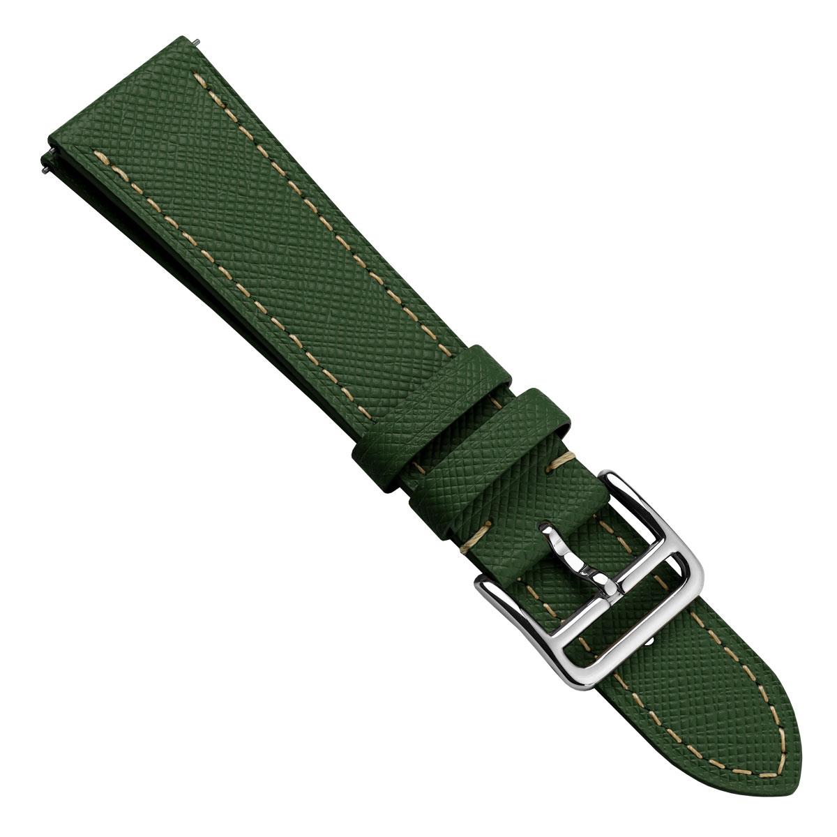 Brème Brixham en cuir saffiano avec boucle Jasper Vert - Bracelet de montre élégant