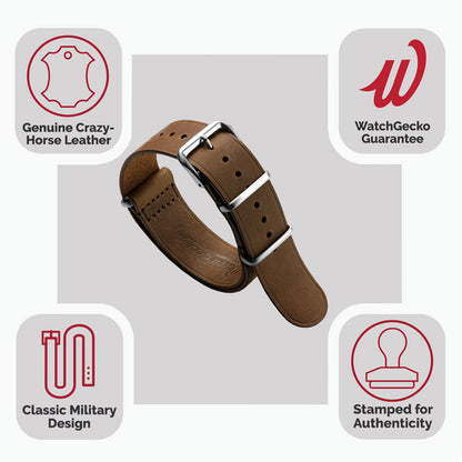 Cambridge Genuine Leather British Military Watch Strap - Chestnut Brown