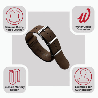 Cambridge Genuine Leather British Military Watch Strap - Chocolate Brown