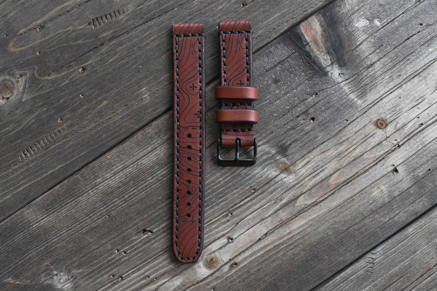 Classic Watch Strap - Medium Brown Topo Map