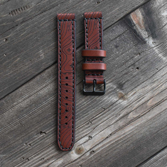 Classic Watch Strap - Medium Brown Topo Map