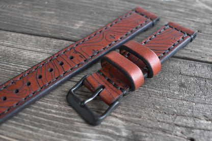 Classic Watch Strap - Medium Brown Topo Map