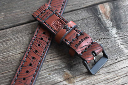 Classic Watch Strap - Medium Brown Topo Map