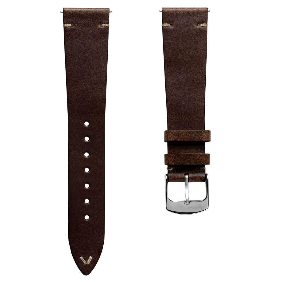 Genuine Horween Chromexcel® V-Stitch Leather Watch Strap - Chromexcel Dark Brown