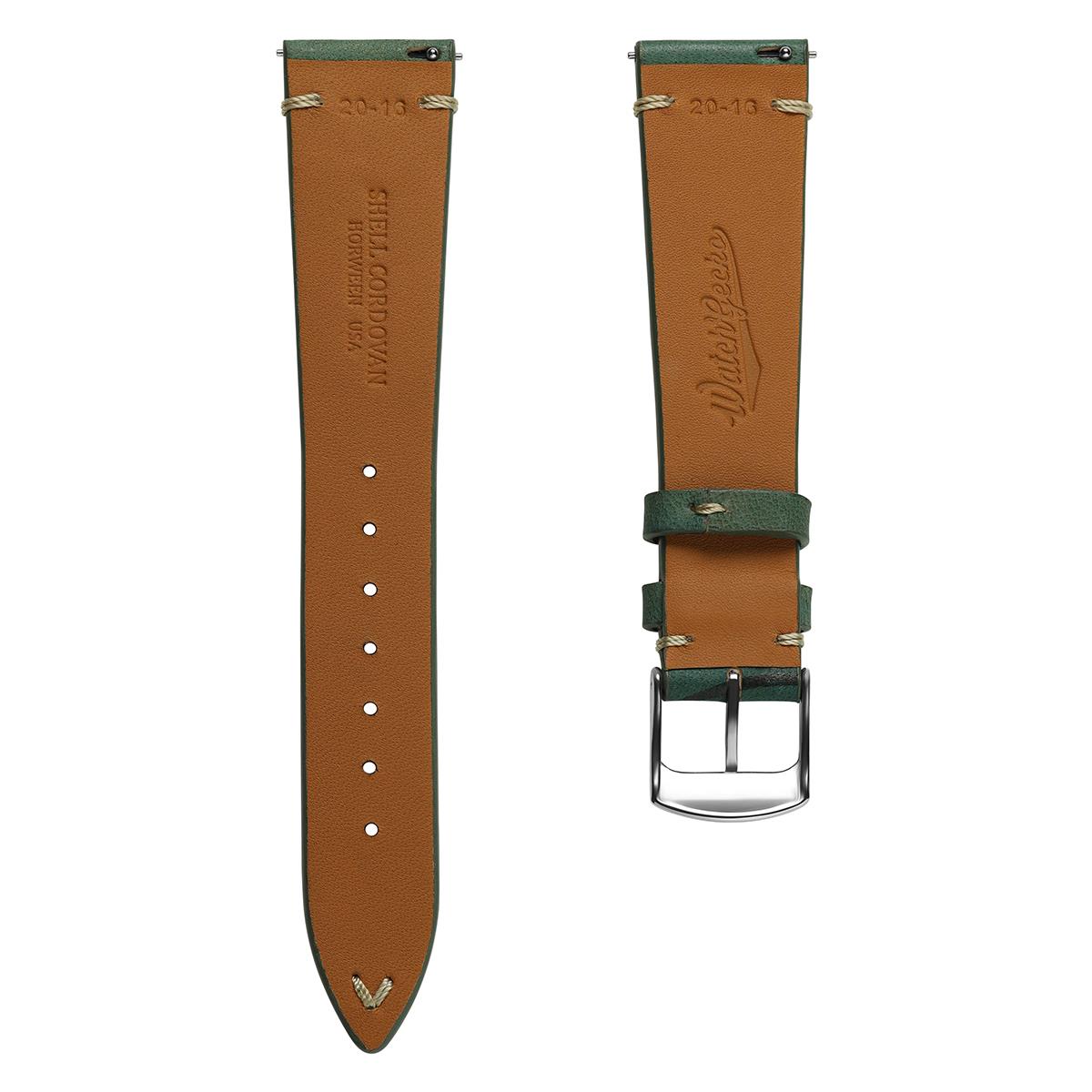 Newham Inverted Horween Shell Cordovan Watch Strap - Hunter Green