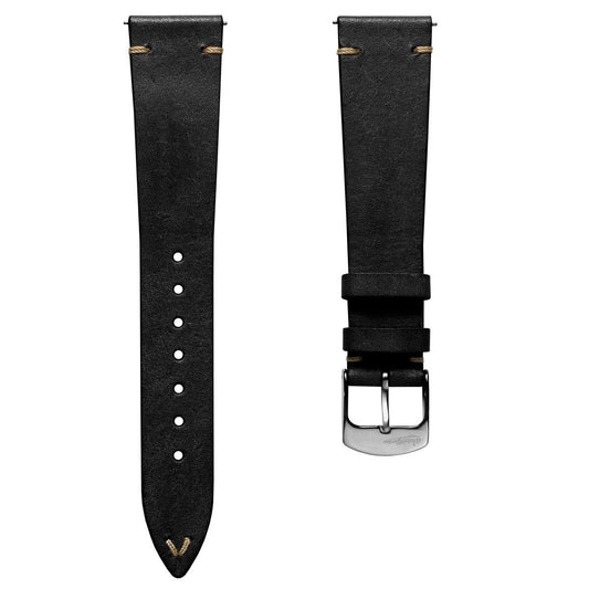 Badalassi Carlo Pueblo V-Stitch Genuine Italian Leather Watch Strap - Black