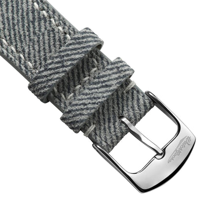 Arbour Hand-Stitched Denim & Genuine Leather Watch Strap – Elegant Grey Design