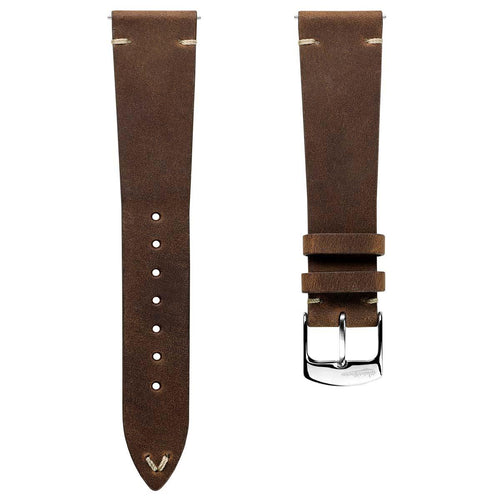 Crazy Horse V-Stitch Leather Watch Strap - Crazy Horse Light Brown