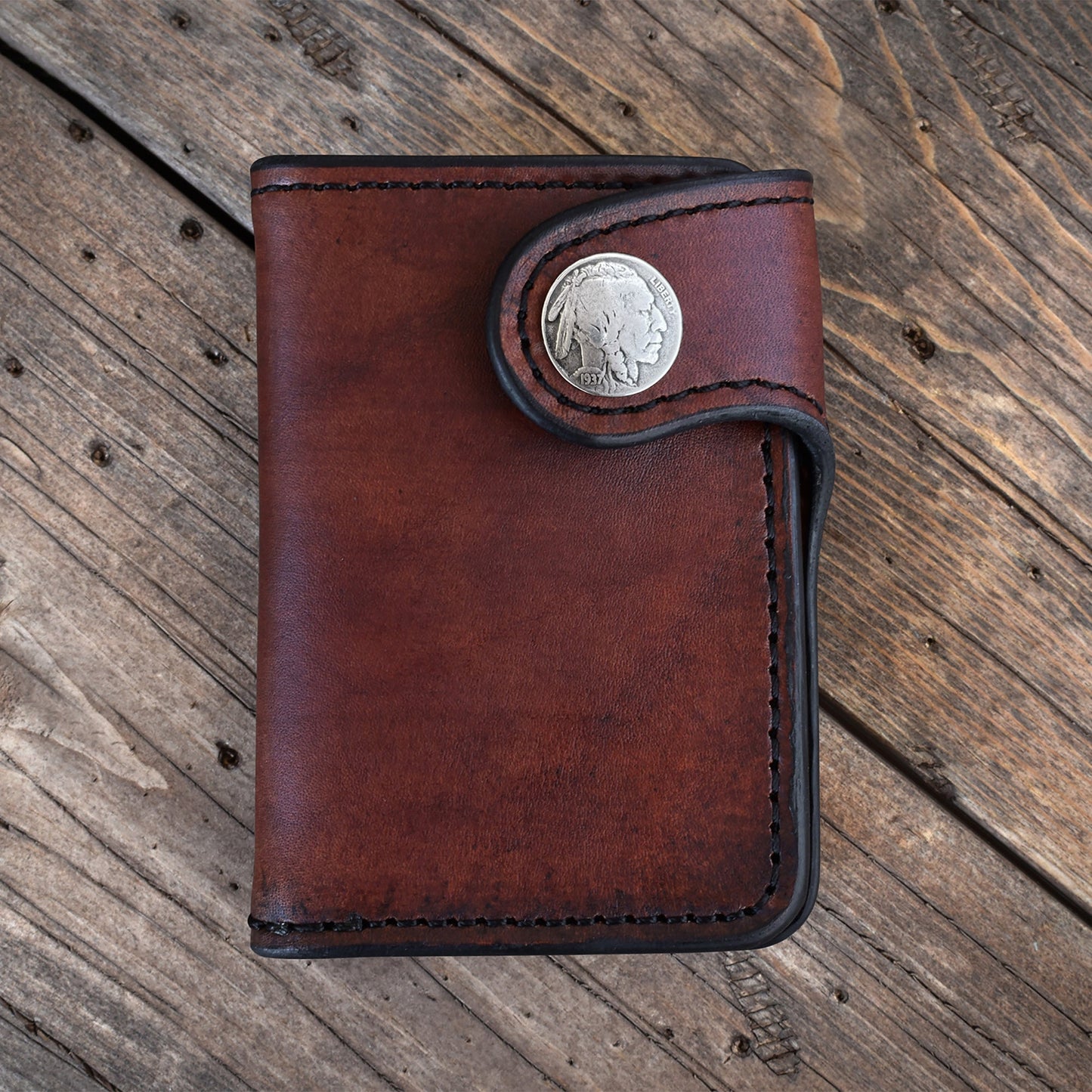 THE GALWAY: Vertical Snap Wallet - Buffalo Nickel Concho