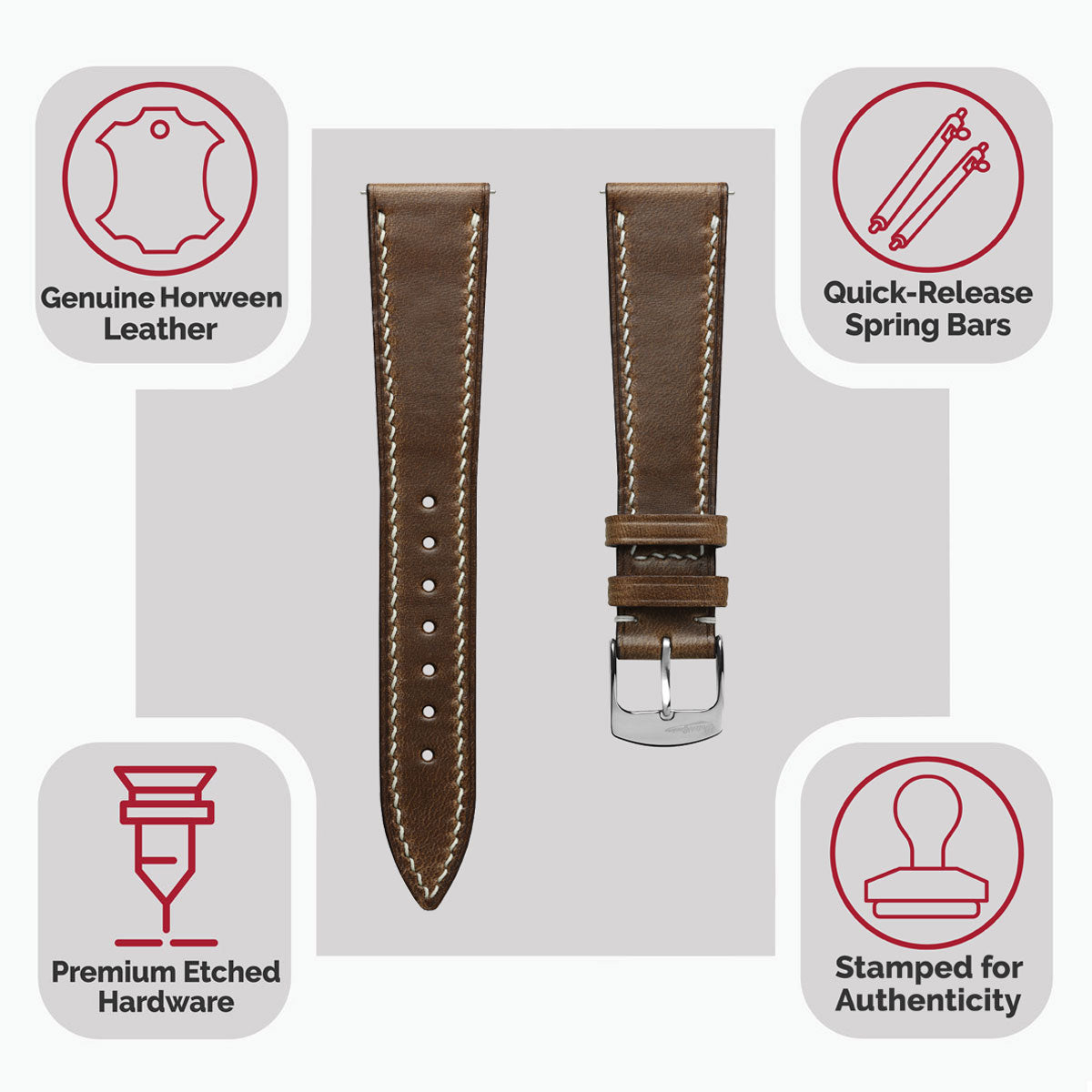 Genuine Horween Chromexcel® Hand-Stitched Watch Strap - Light Brown
