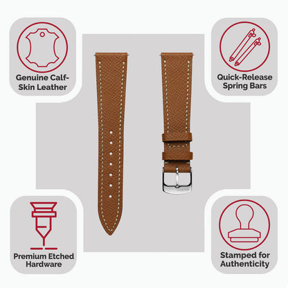 Hanley Textured Epsom Hand-Stitched Leather Watch Strap  - Tan