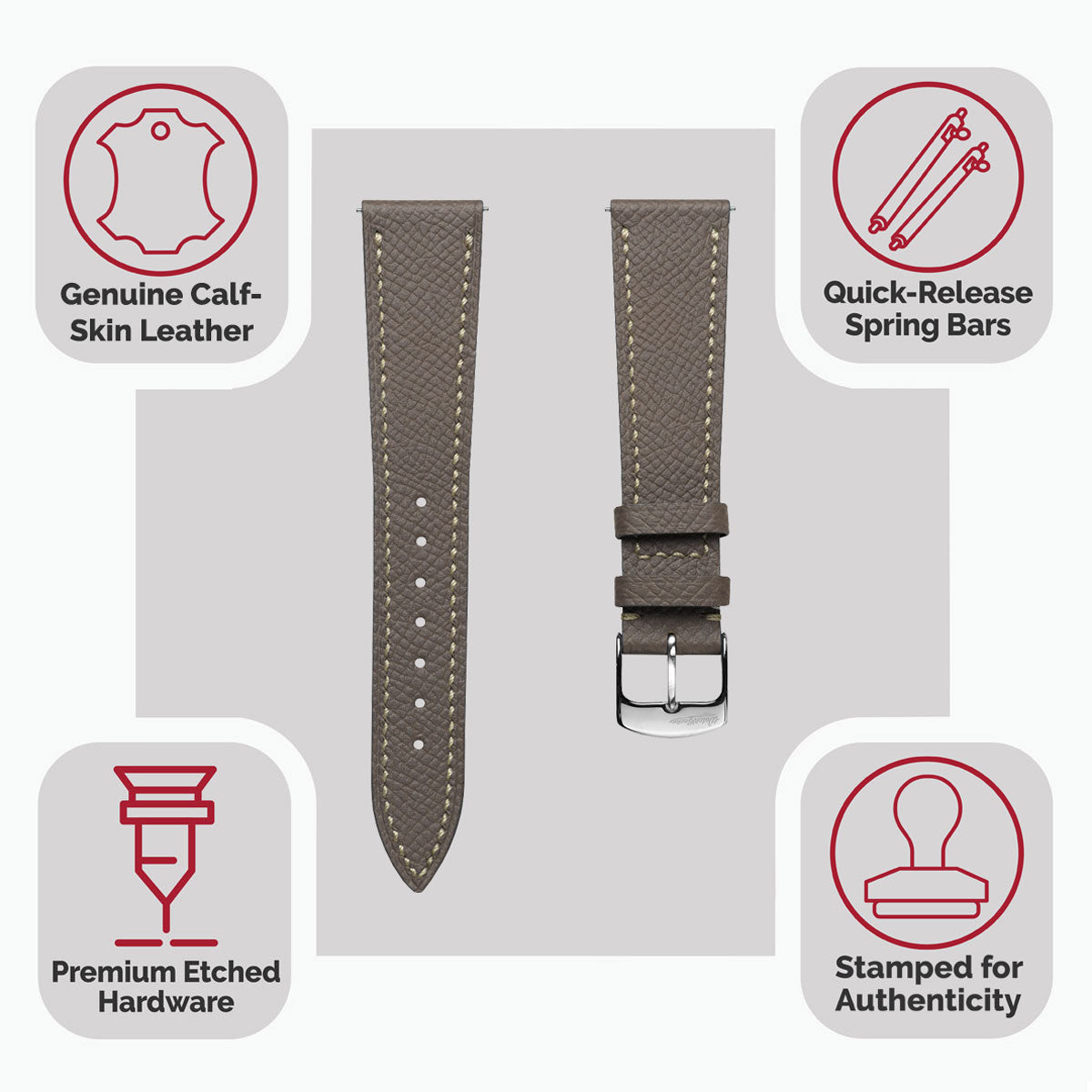 Hanley Textured Epsom Hand-Stitched Leather Watch Strap - Taupe