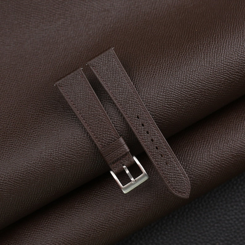 Dark Brown Epsom Leather Watch Strap, Dark Brown Epsom Leather Handmade Watch Strap, Epsom Strap Watch 16mm 18mm 19mm 20mm 21mm
