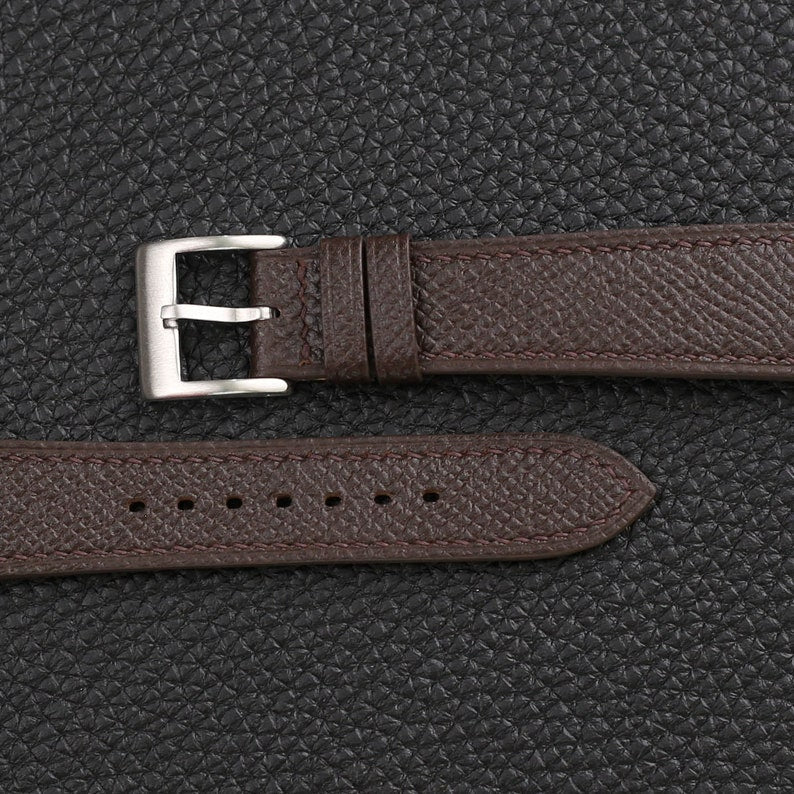 Dark Brown Epsom Leather Watch Strap, Dark Brown Epsom Leather Handmade Watch Strap, Epsom Strap Watch 16mm 18mm 19mm 20mm 21mm