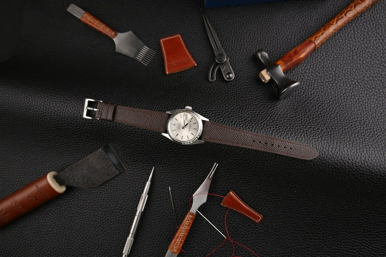 Dark Brown Epsom Leather Watch Strap, Dark Brown Epsom Leather Handmade Watch Strap, Epsom Strap Watch 16mm 18mm 19mm 20mm 21mm