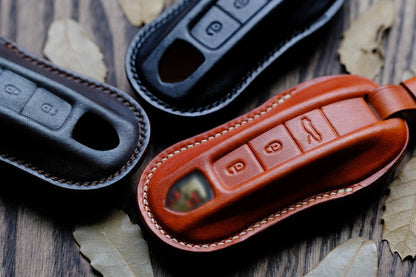 Personalized Key Cover For Porsche 911 718 Cayenne ... Leather Protector Case for Keyless Remote Entry Key FOB Cover Key Holder Key Chain