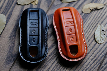 Personalized Key Cover For Porsche 911 718 Cayenne ... Leather Protector Case for Keyless Remote Entry Key FOB Cover Key Holder Key Chain