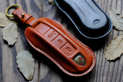 Personalized Key Cover For Porsche 911 718 Cayenne ... Leather Protector Case for Keyless Remote Entry Key FOB Cover Key Holder Key Chain