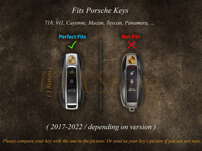 Personalized Key Cover For Porsche 911 718 Cayenne ... Leather Protector Case for Keyless Remote Entry Key FOB Cover Key Holder Key Chain