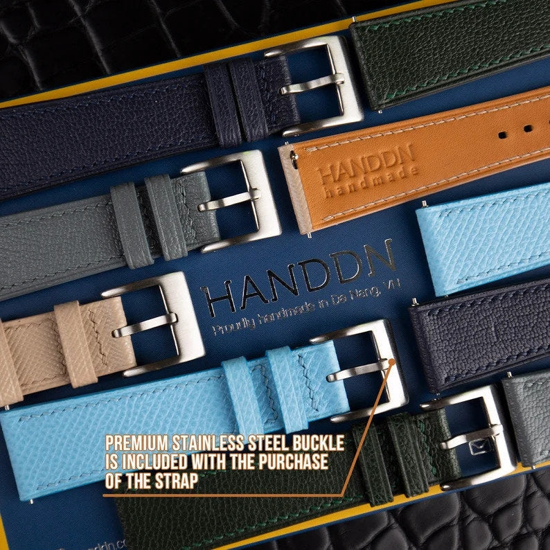 Tricolor Sesame Epsom Leather Watch Strap, Tricolor Sesame Epsom Handmade Watch Strap, Epsom Strap Watch 16mm 18mm 19mm 20mm 21mm