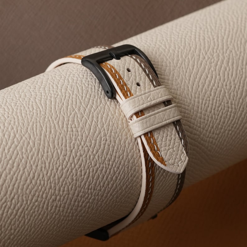 Tricolor Sesame Epsom Leather Watch Strap, Tricolor Sesame Epsom Handmade Watch Strap, Epsom Strap Watch 16mm 18mm 19mm 20mm 21mm