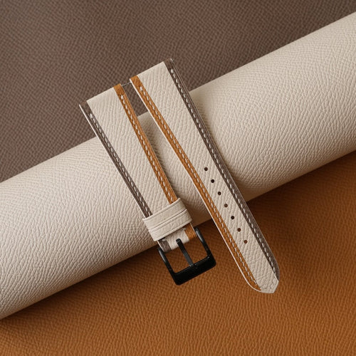 Tricolor Sesame Epsom Leather Watch Strap, Tricolor Sesame Epsom Handmade Watch Strap, Epsom Strap Watch 16mm 18mm 19mm 20mm 21mm