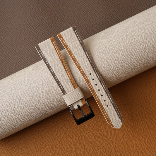 Tricolor Sesame Epsom Leather Watch Strap, Tricolor Sesame Epsom Handmade Watch Strap, Epsom Strap Watch 16mm 18mm 19mm 20mm 21mm