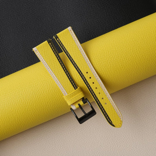 Tricolor Yellow Epsom Leather Watch Strap ,Tricolor Yellow Epsom Handmade Watch Strap, Epsom Strap Watch 16mm 18mm 19mm 20mm 21mm