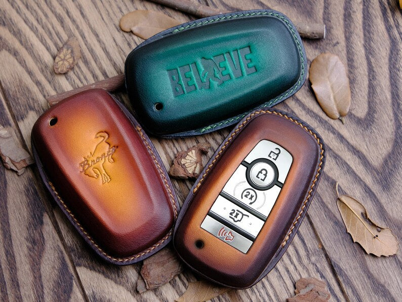 Customized Bronco Key Fob Cover With Logo 3 4 5 Buttons, Leather Key Fob Cover, Key Holder Bronco Sport, Smart Remote Keyless Accessories