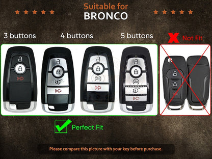 Customized Bronco Key Fob Cover With Logo 3 4 5 Buttons, Leather Key Fob Cover, Key Holder Bronco Sport, Smart Remote Keyless Accessories