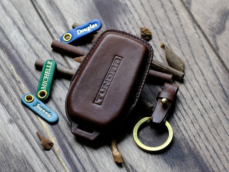 Custom Leather Key Case For Keyless Entry Key Fob Remotes Toyota Tundra Pickup 2022 2024, Tundra Key Fob Cover, Dad Gift, Birthday Gifts
