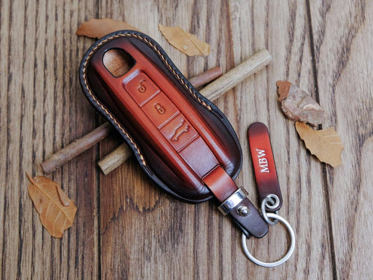 Porsche Panamera Key Fob Cover, Handcrafted Leather Key Case For Taycan Cayman 911 GTS Turbo S Cayenne 911 Cayenne Coupe Macan, Gift For Him