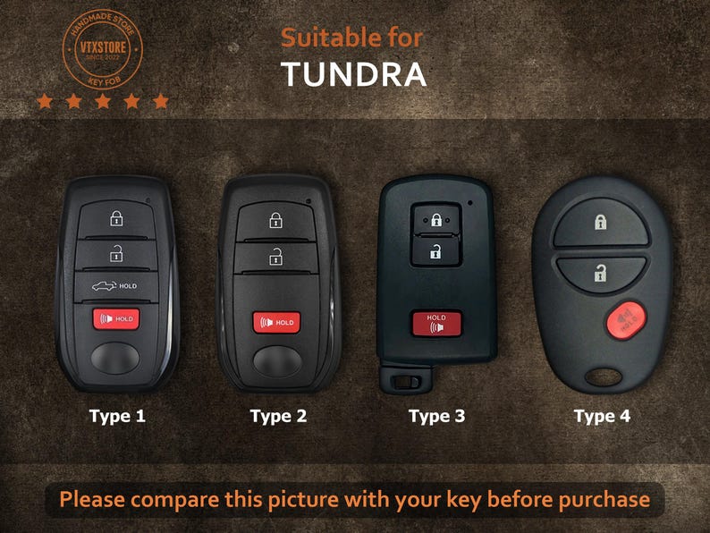 Personalized Leather Protector Case For Keyless Entry Key Fob Remotes Toyota Tundra Pickup 2022 2023, Gift For Him, Gift For Dad