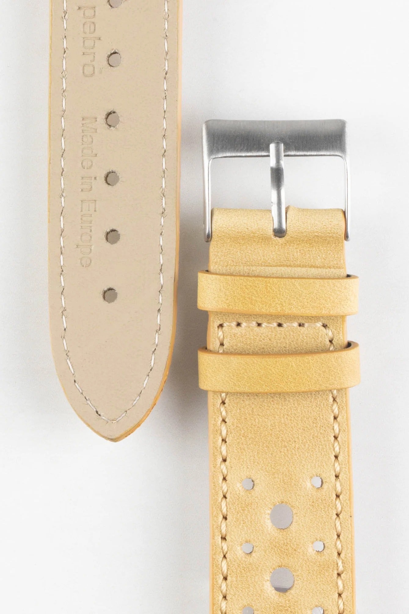 Pebro RACING Perforated Leather Watch Strap in MUSTARD