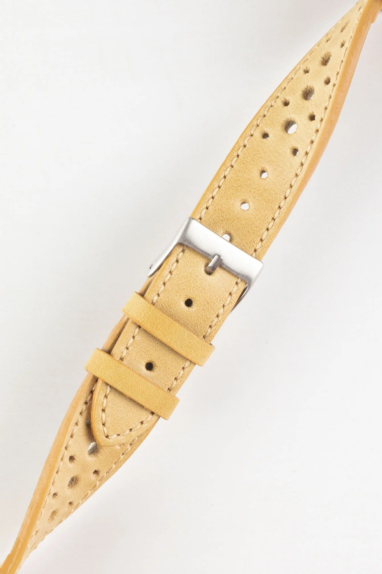 Pebro RACING Perforated Leather Watch Strap in MUSTARD