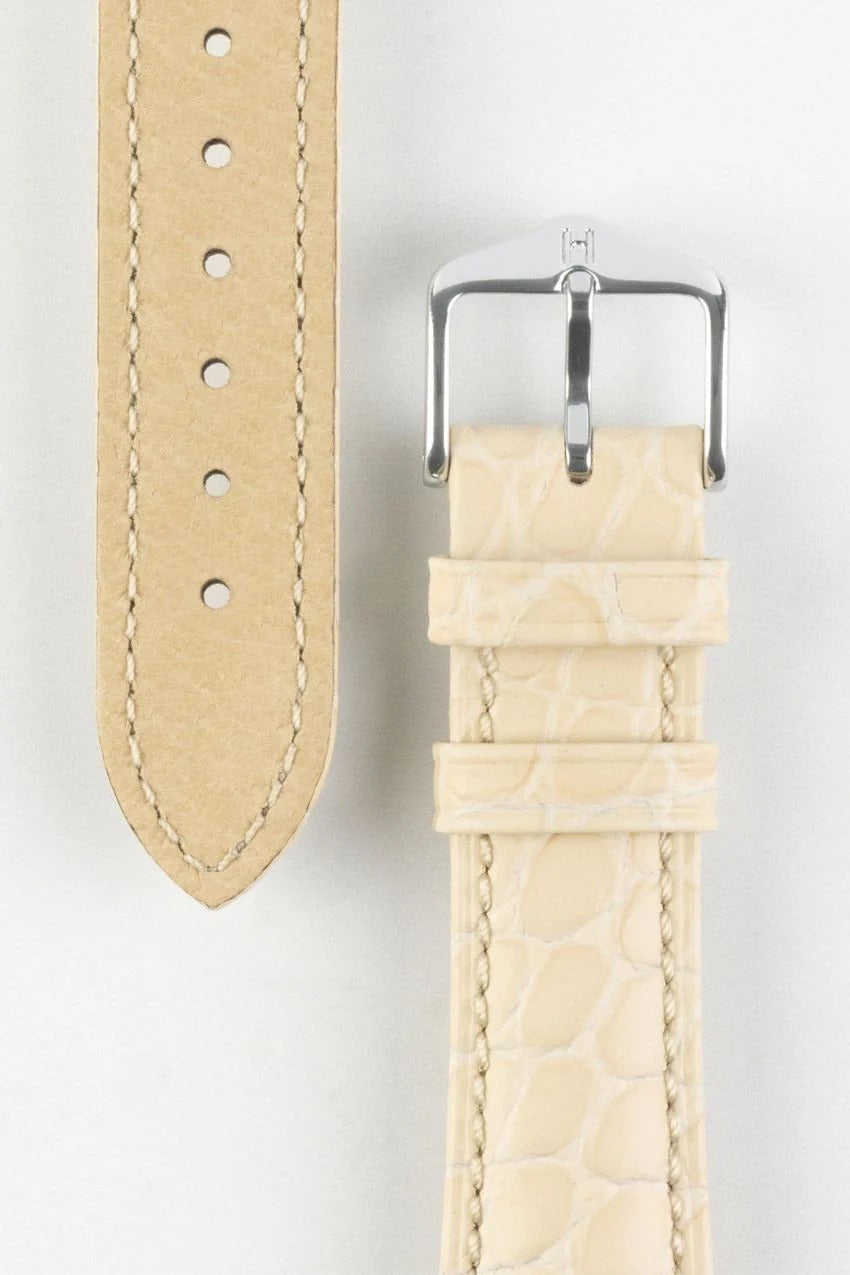 Hirsch ARISTOCRAT Croco-Embossed Leather Watch Strap in BEIGE