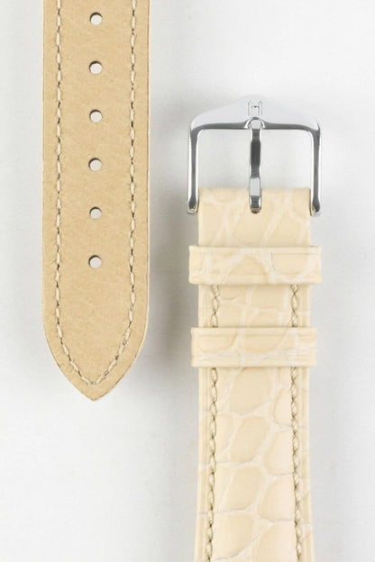 Hirsch ARISTOCRAT Croco-Embossed Leather Watch Strap in BEIGE