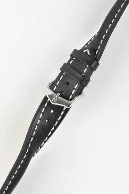 Hirsch HEAVY CALF Water-Resistant Calf Leather Watch Strap in BLACK/WHITE