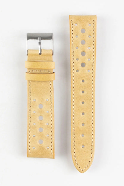 Pebro RACING Perforated Leather Watch Strap in MUSTARD