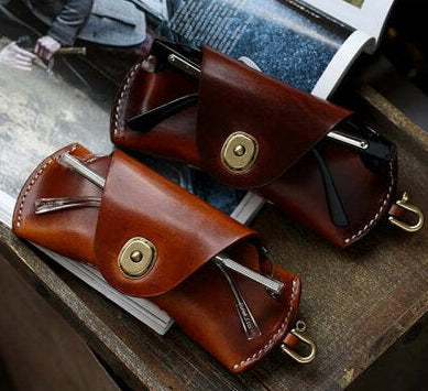Handcrafted genuine leather eyeglass case made from real cowhide