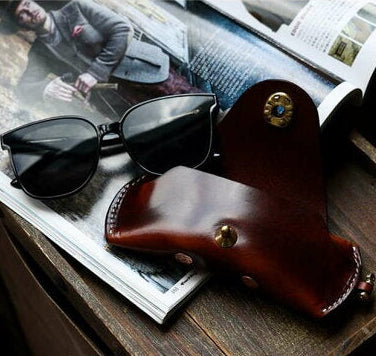 Handcrafted genuine leather eyeglass case made from real cowhide