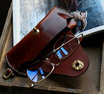 Handcrafted genuine leather eyeglass case made from real cowhide