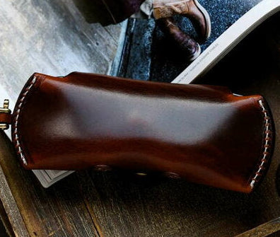 Handcrafted genuine leather eyeglass case made from real cowhide
