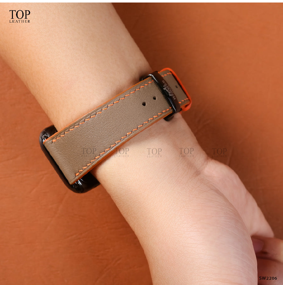 Watch Strap Swift Leather for Apple Watch, Mechanical Watch - Gray Mix Orange SW08.33