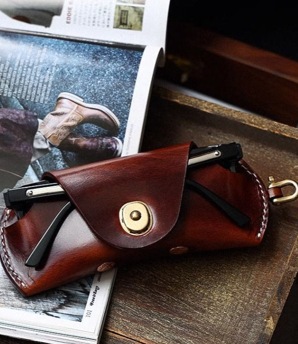 Handcrafted genuine leather eyeglass case made from real cowhide