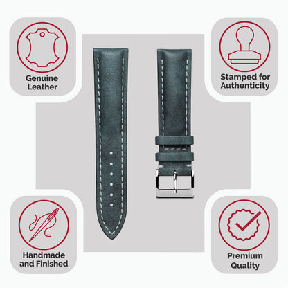 Armband aus dickem, gepolstertem Leder im Vintage-Design – Patina Blau Jeanskraft