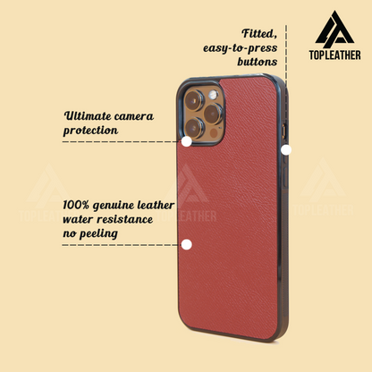 Epsom Leather Phone Case for iPhone 11 12 13 14 Pro/Promax - Wine Red