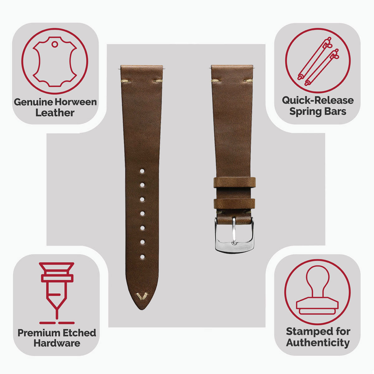 Genuine Horween Chromexcel® V-Stitch Leather Watch Strap - Chromexcel Light Brown