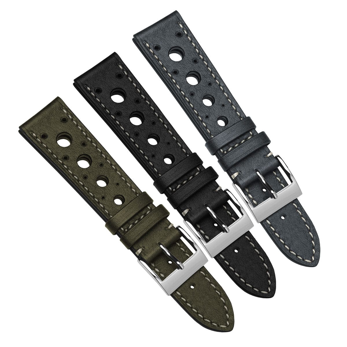 Bracelet de Montre en Cuir Patiné fait Main Boutsen Racing - Vert Armée